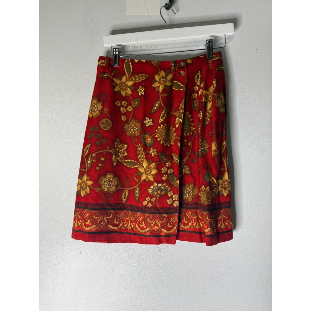 Talbots scarlet red foral wrap skirt double button closure‎ vintage size 6